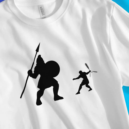 An image of David vs Goliath | Premium Unisex Christian T-shirt available at 3rd Day Christian Clothing UK