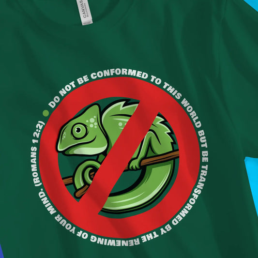 An image of Do Not Be Conformed (Chameleon) | Premium Unisex Christian T-shirt available at 3rd Day Christian Clothing UK