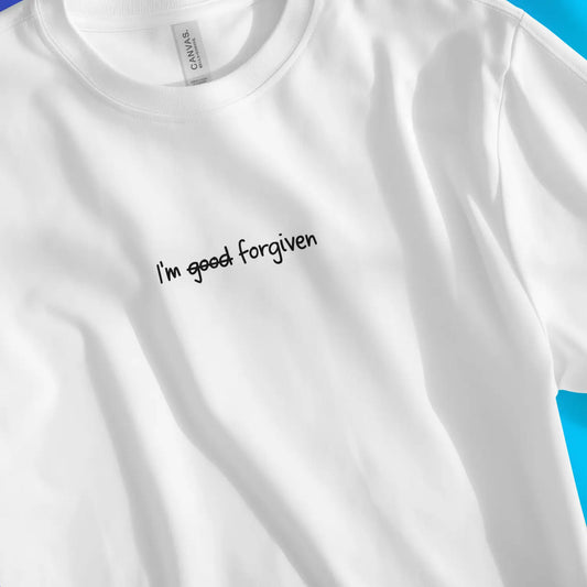An image of I'm (Not Good) Forgiven 2.0 | Premium Unisex Christian T-shirt available at 3rd Day Christian Clothing UK