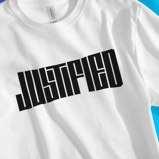An image of JUSTIFIED | Premium Unisex Christian T-shirt available at 3rd Day Christian Clothing UK