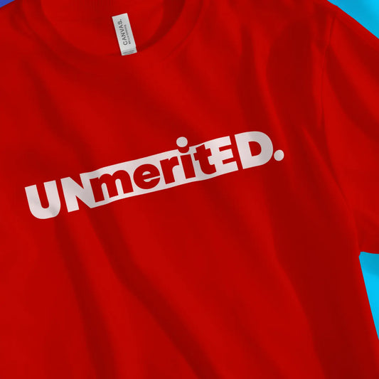 An image of UNmeritED | Premium Unisex Christian T-shirt available at 3rd Day Christian Clothing UK