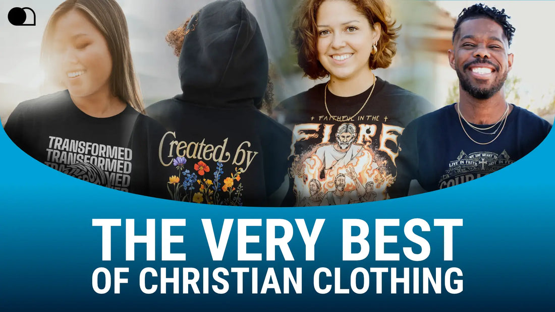 three women and a man wearing Christian clothing with the heading 'The very best of Christian clothing'.
