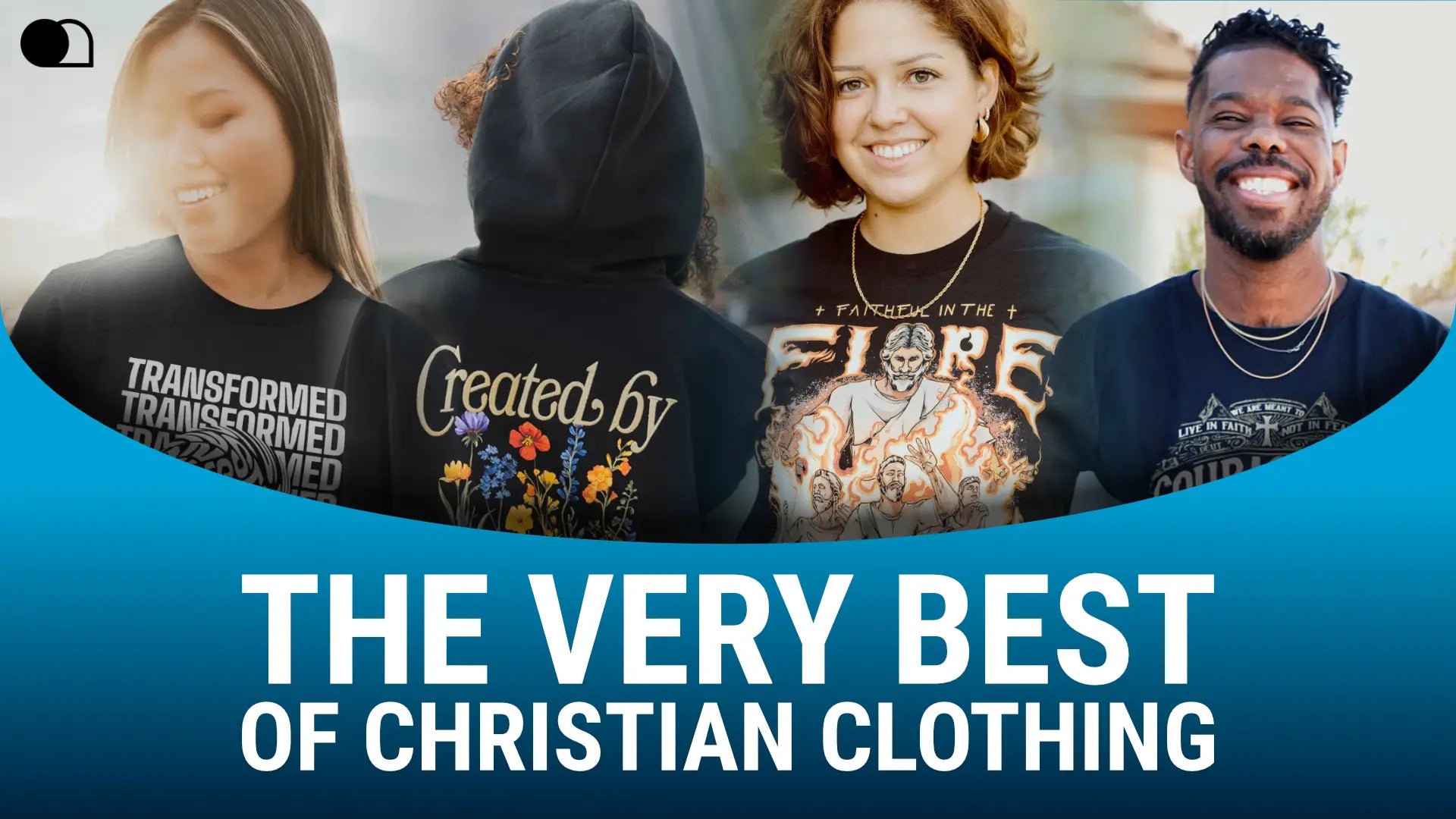 three women and a man wearing Christian clothing with the heading 'The very best of Christian clothing'.