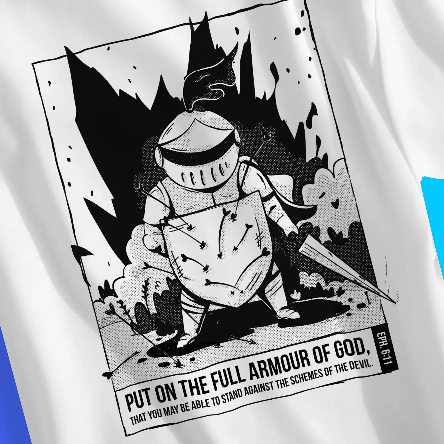 An image of the The Full Armour of God | Premium Unisex Christian T-shirts collection available at 3rd Day Christian Clothing UK