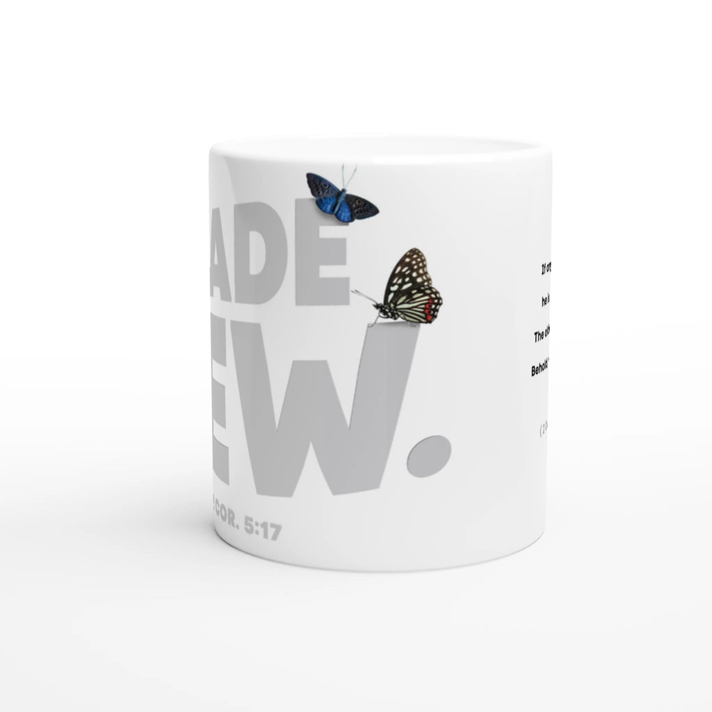 Made New – Christian Mug (With Bible Verse) designed by 3rd Day Christian Clothing.