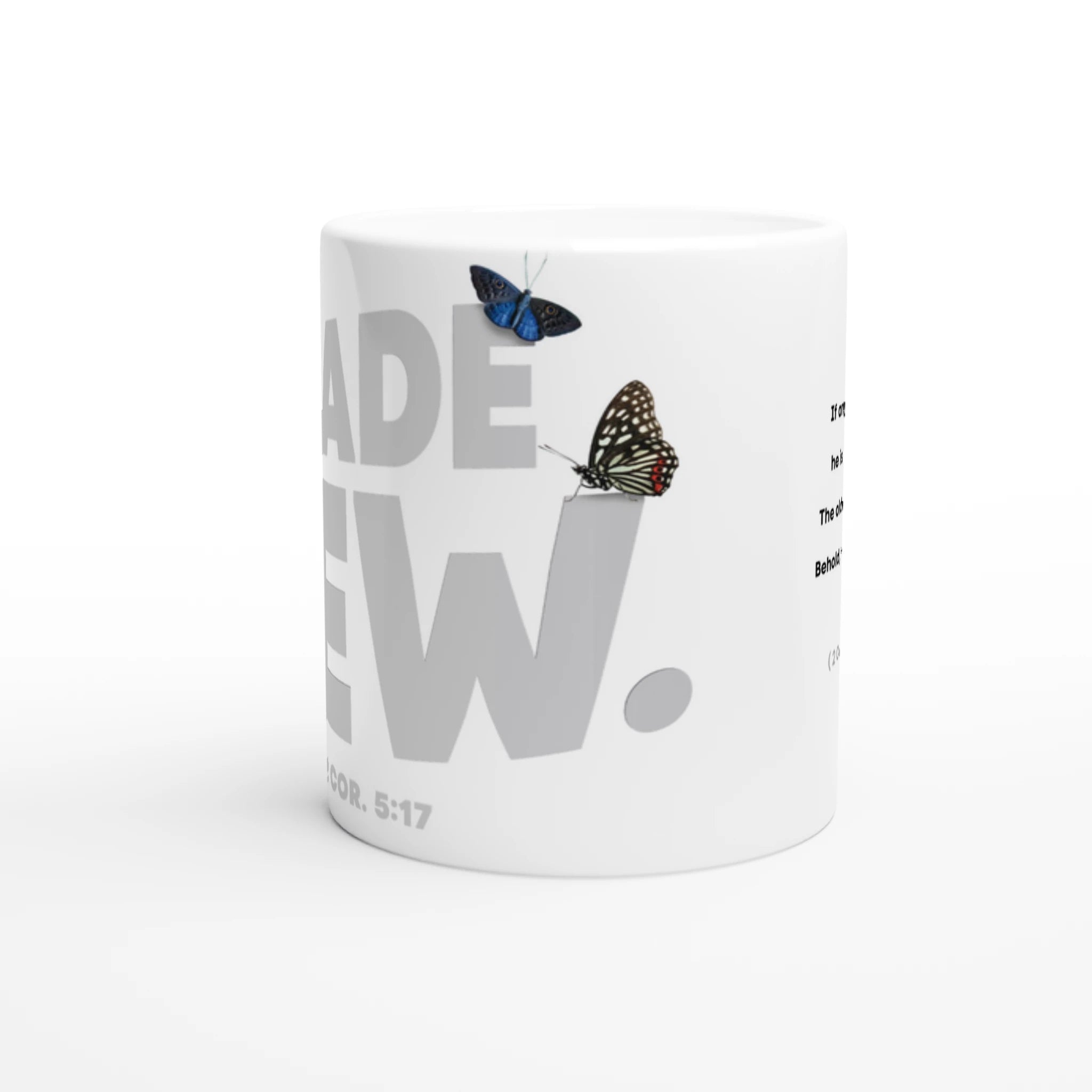Made New – Christian Mug (With Bible Verse) designed by 3rd Day Christian Clothing.
