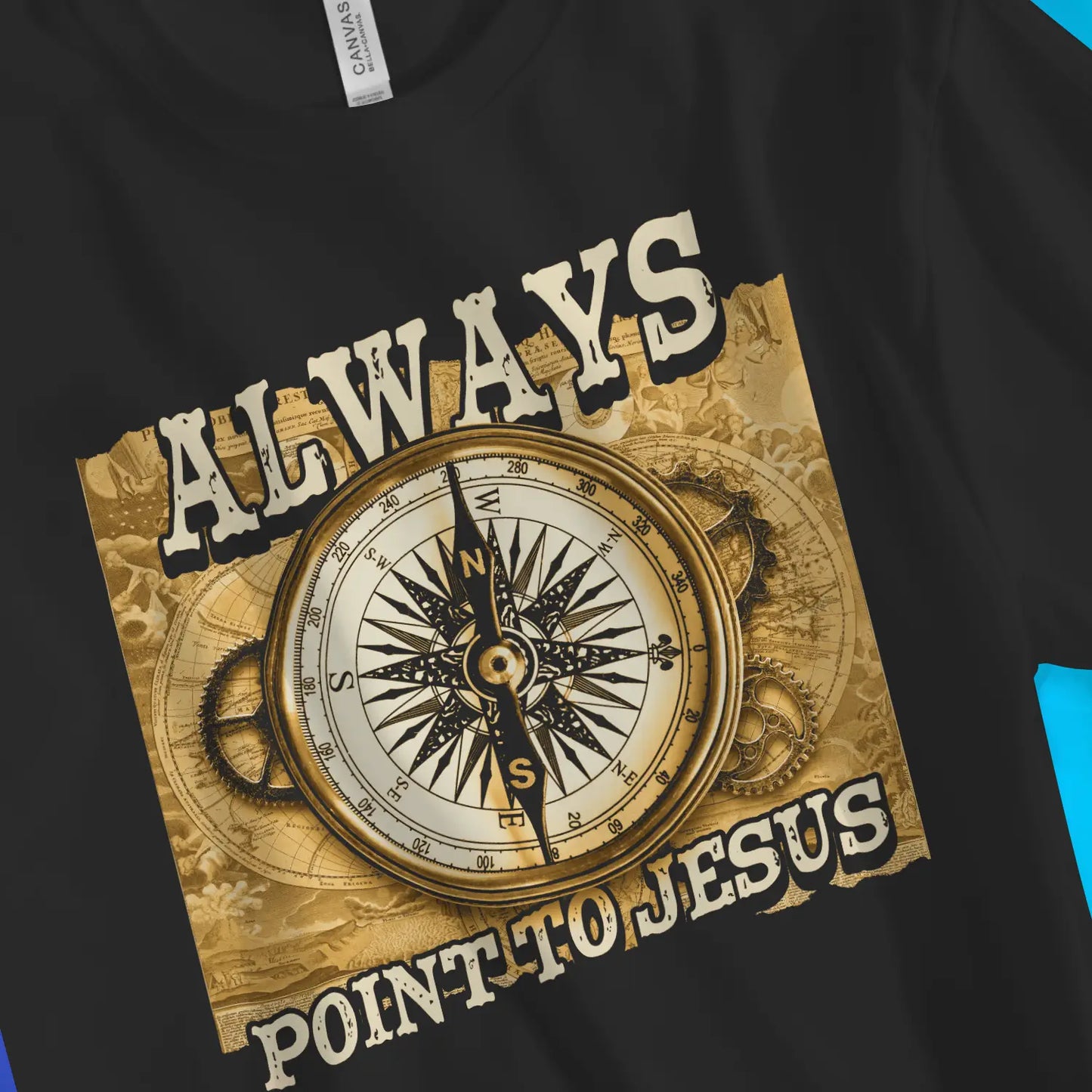 Always Point To Jesus 2.0 | Premium Unisex Christian T-Shirt, laid flat, designed by 3rd Day Christian Clothing UK