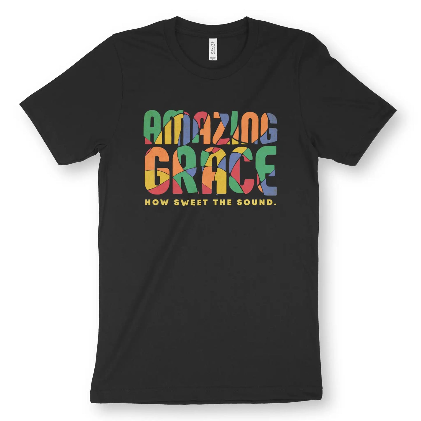 Amazing Grace (Abstract) | Premium Unisex Christian T-Shirt, laid flat, designed by 3rd Day Christian Clothing UK