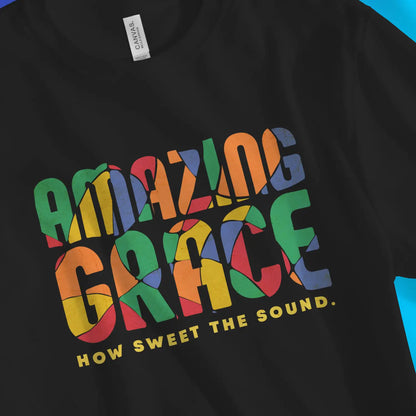 Amazing Grace (Abstract) | Premium Unisex Christian T-Shirt, laid flat, designed by 3rd Day Christian Clothing UK