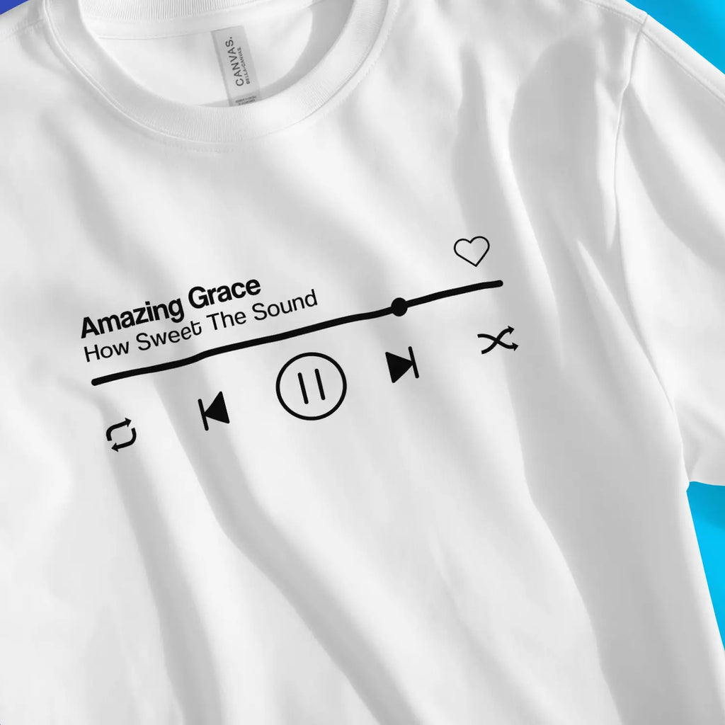 Amazing Grace (Music Player) – Unisex Christian T-Shirt designed by 3rd Day Christian Clothing.
