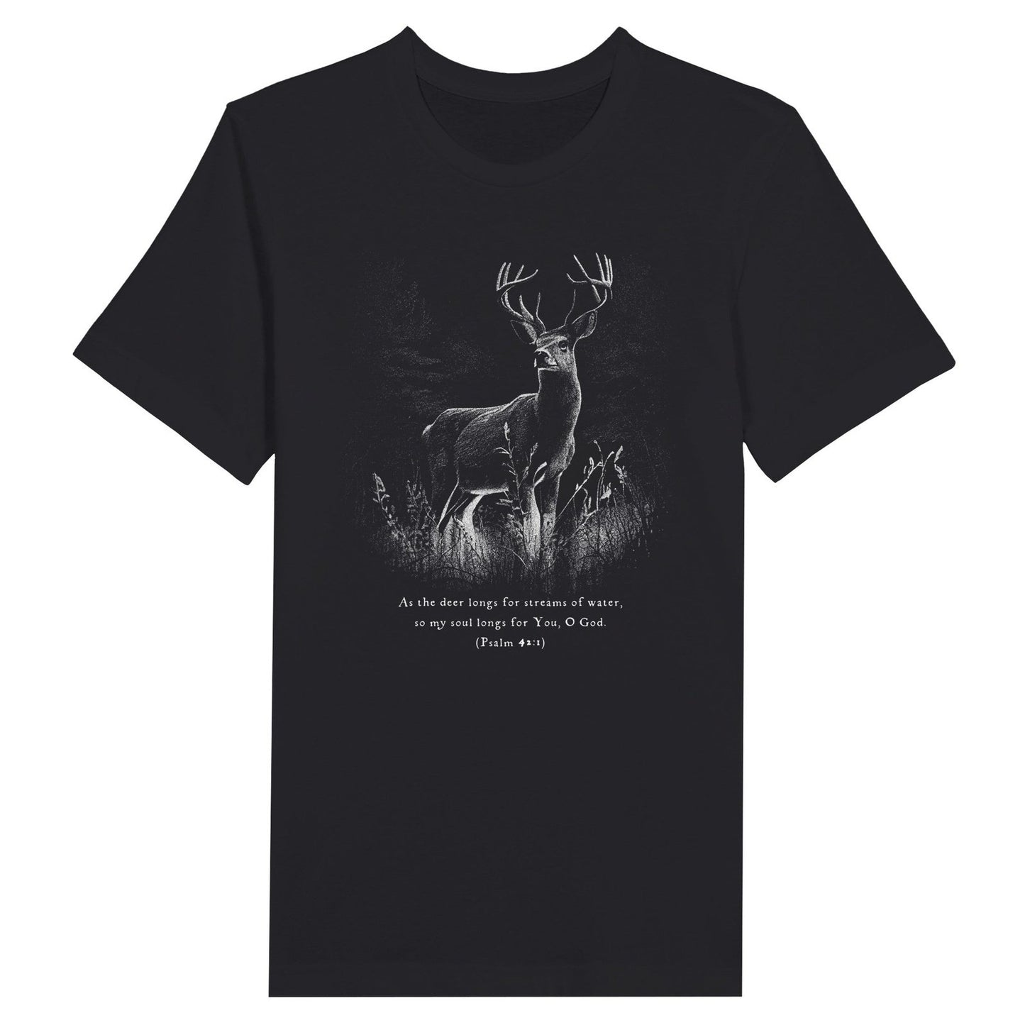 An image of As The Deer 2.0 (Psalm 42:1) | Premium Unisex Christian T-shirt available at 3rd Day Christian Clothing UK