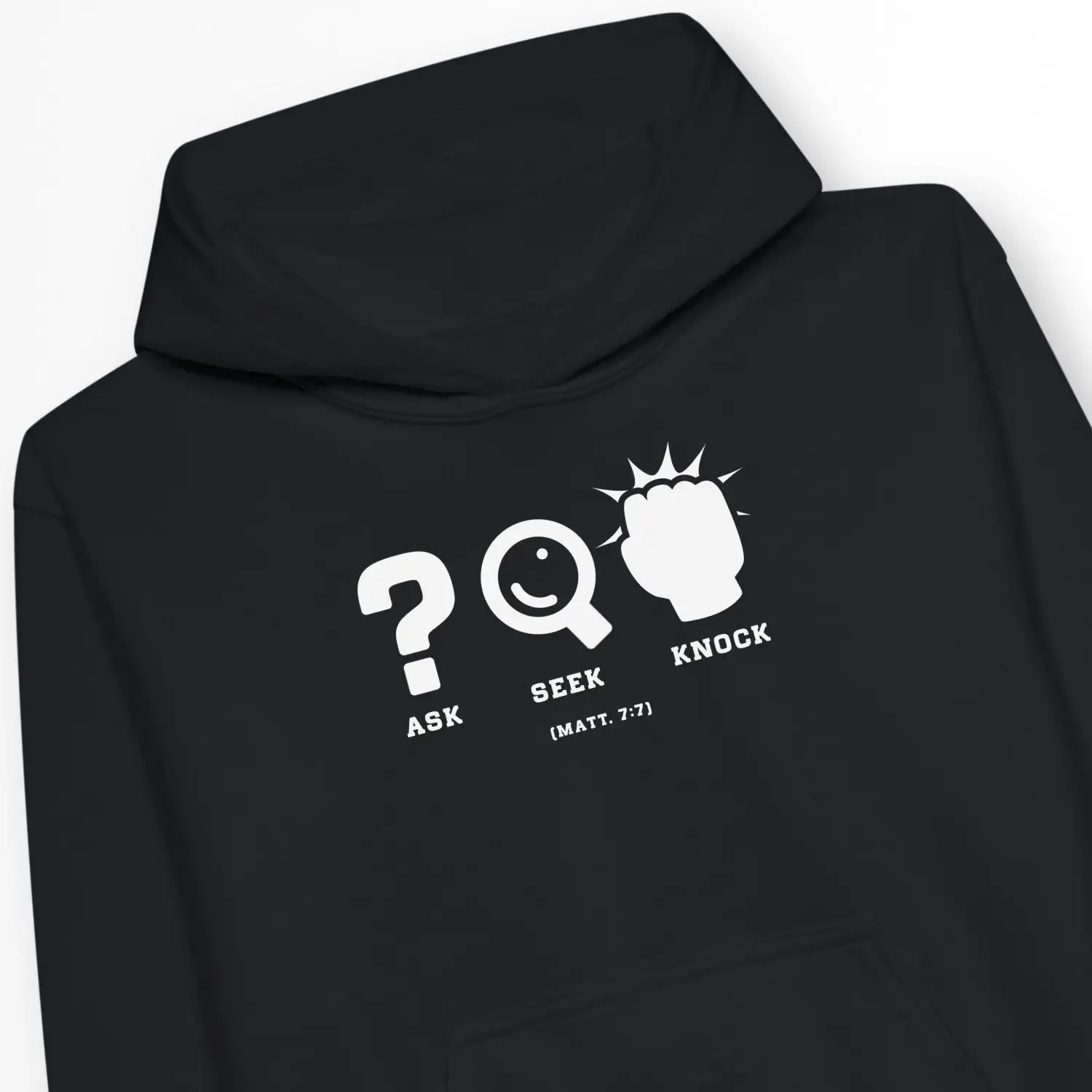 Ask Seek Knock (Matt. 7:7) – Kids' Christian Hoodie designed by 3rd Day Christian Clothing.