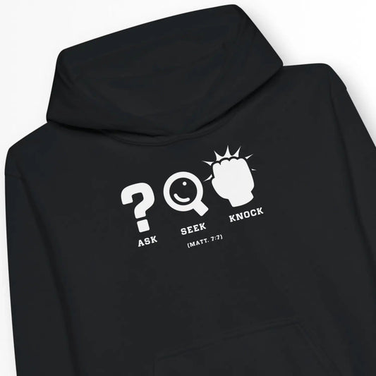 Ask Seek Knock (Matt. 7:7) | Premium Kids' Christian Hoodie designed by 3rd Day Christian Clothing.