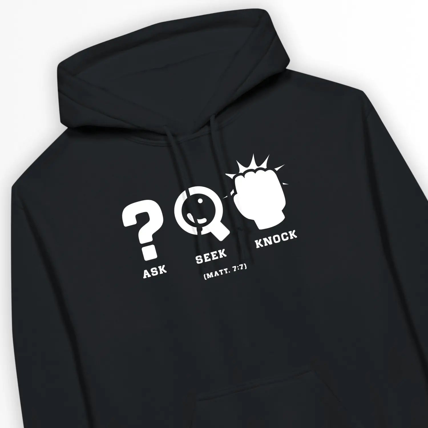 Ask Seek Knock (Matt. 7:7) – Unisex Christian Hoodie designed by 3rd Day Christian Clothing.