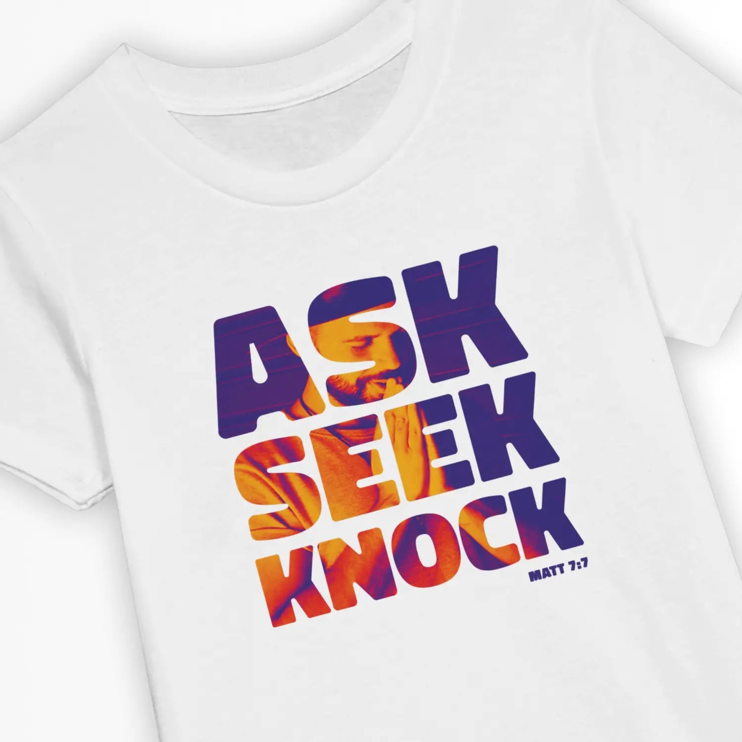 Ask Seek Knock (Pray) – Kids' Christian T-Shirt designed by 3rd Day Christian Clothing.