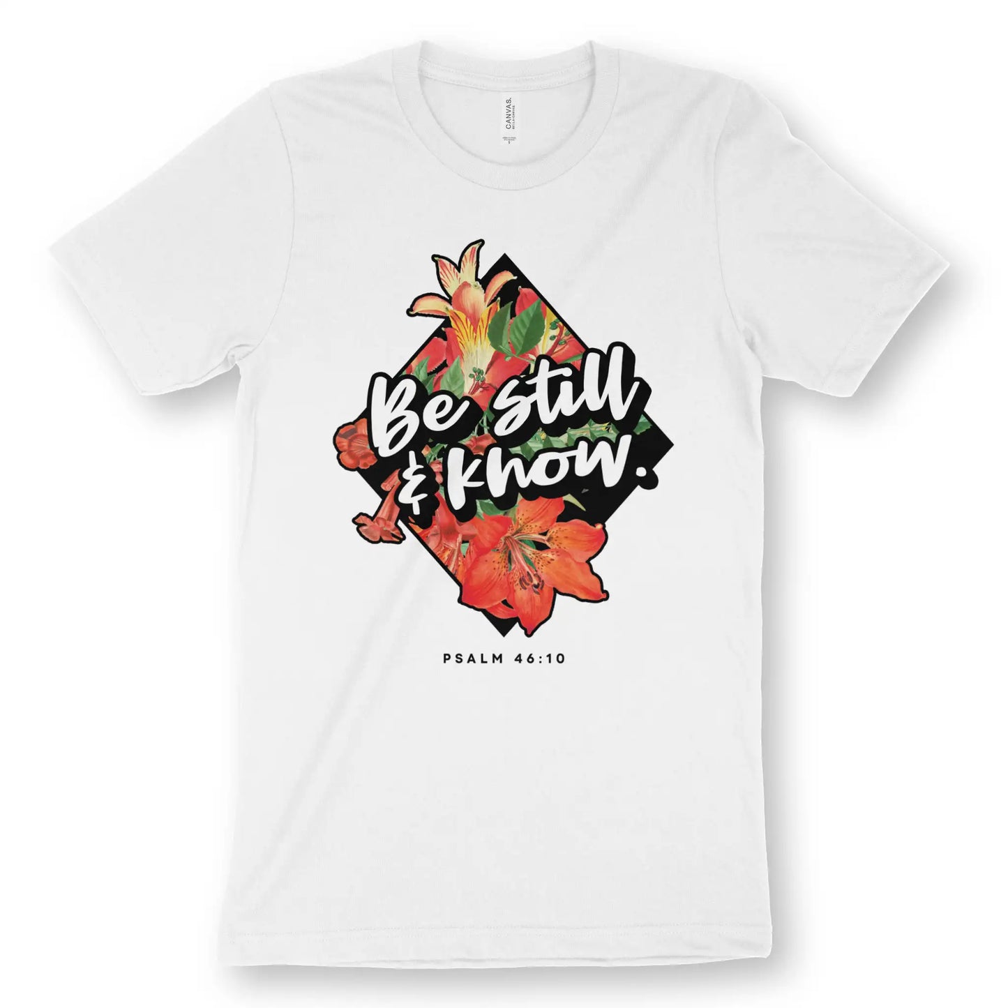 Be Still & Know (Psalm 46:10) | Premium Unisex Christian T-Shirt, laid flat, designed by 3rd Day Christian Clothing UK