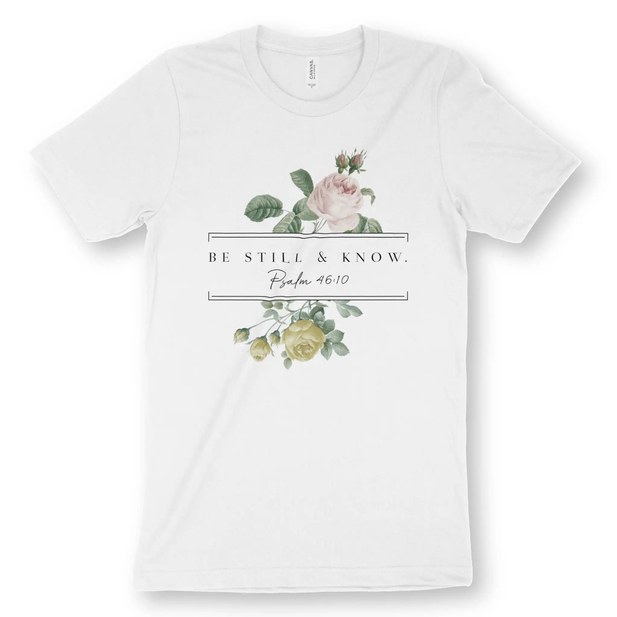 Be Still & Know (Floral) – Unisex Christian T-Shirt designed by 3rd Day Christian Clothing.