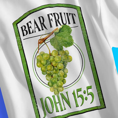 Bear Fruit (John 15:5) | Premium Unisex Christian T-Shirt, laid flat, designed by 3rd Day Christian Clothing UK