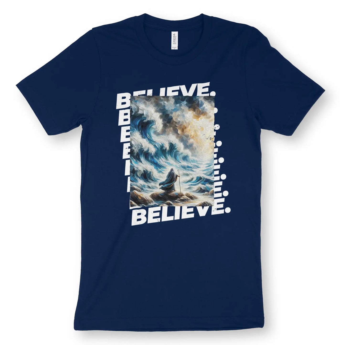 Believe (Moses & The Exodus) 2.0 | Premium Unisex Christian T-Shirt, laid flat, designed by 3rd Day Christian Clothing UK