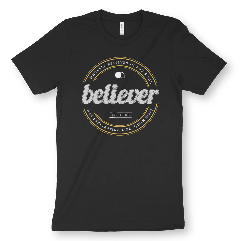 Believer (John 3:36) 2.0 – Unisex Christian T-Shirt designed by 3rd Day Christian Clothing.