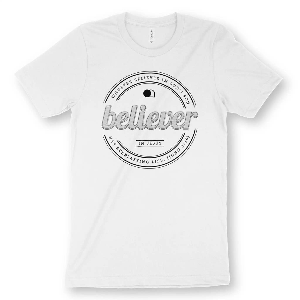Believer (John 3:36) – Unisex Christian T-Shirt designed by 3rd Day Christian Clothing.