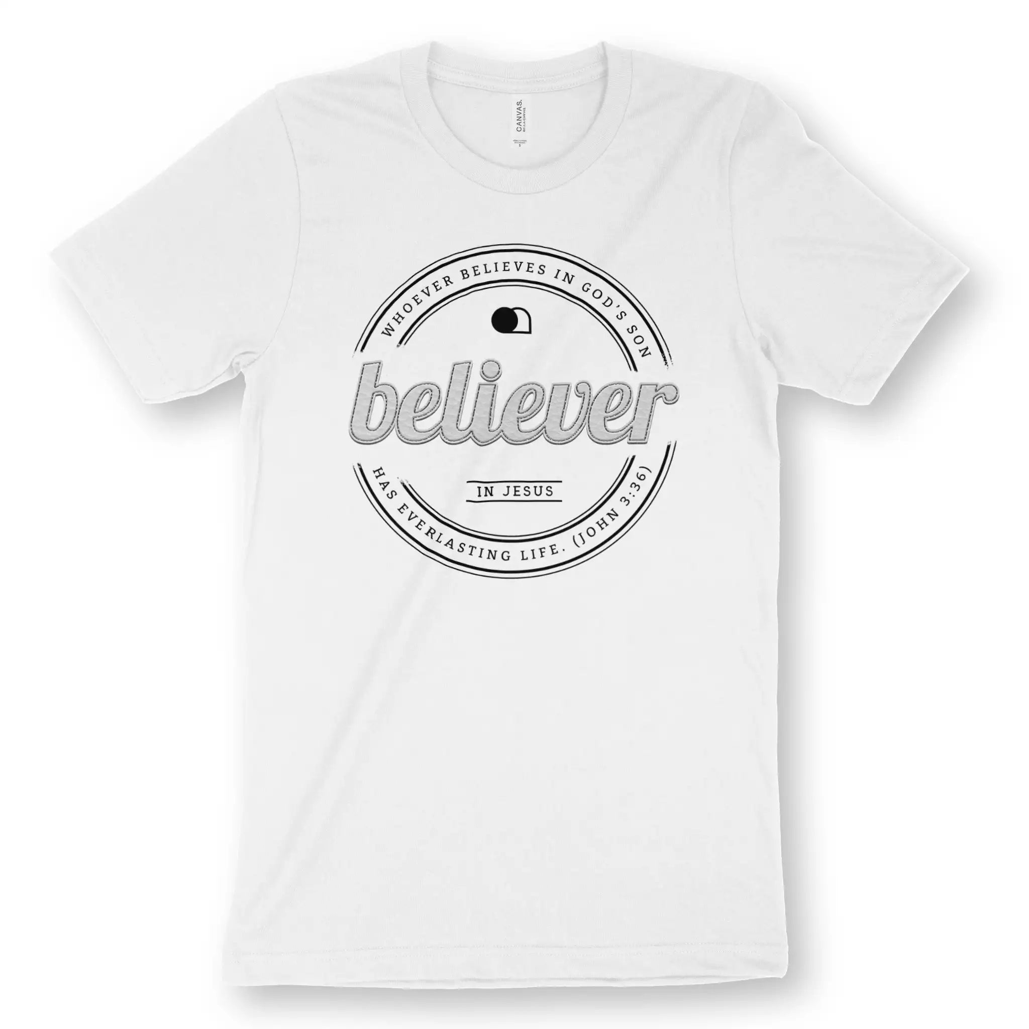 Believer (John 3:36) – Unisex Christian T-Shirt designed by 3rd Day Christian Clothing.