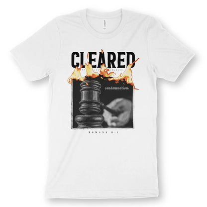 CLEARED OF ALL CHARGES | Premium Unisex Christian T-Shirt, laid flat, designed by 3rd Day Christian Clothing UK