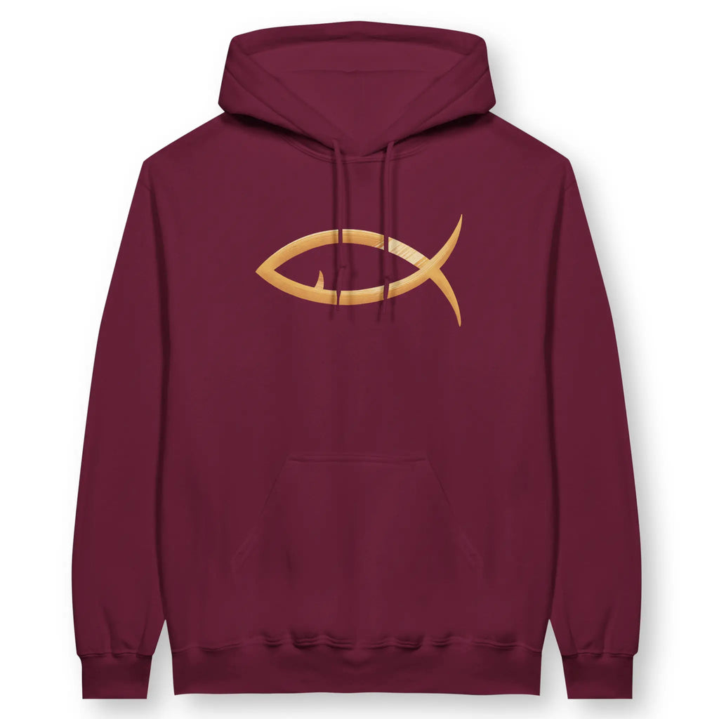 Christian Fish (Maroon) – Unisex Christian Hoodie designed by 3rd Day Christian Clothing.