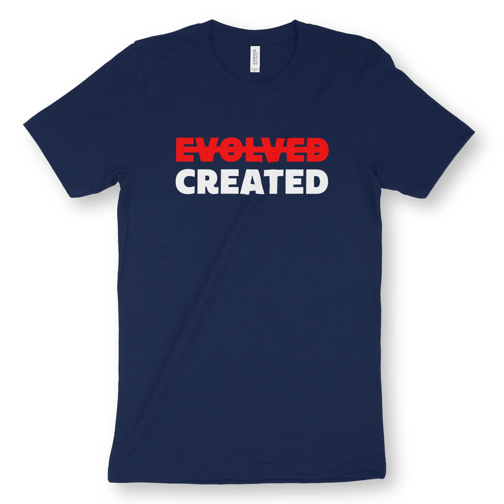 Created Not Evolved – Unisex Christian T-Shirt designed by 3rd Day Christian Clothing.