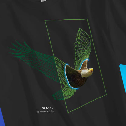 Eagle Portal (Isaiah 40:31) | Premium Unisex Christian T-Shirt, laid flat, designed by 3rd Day Christian Clothing UK