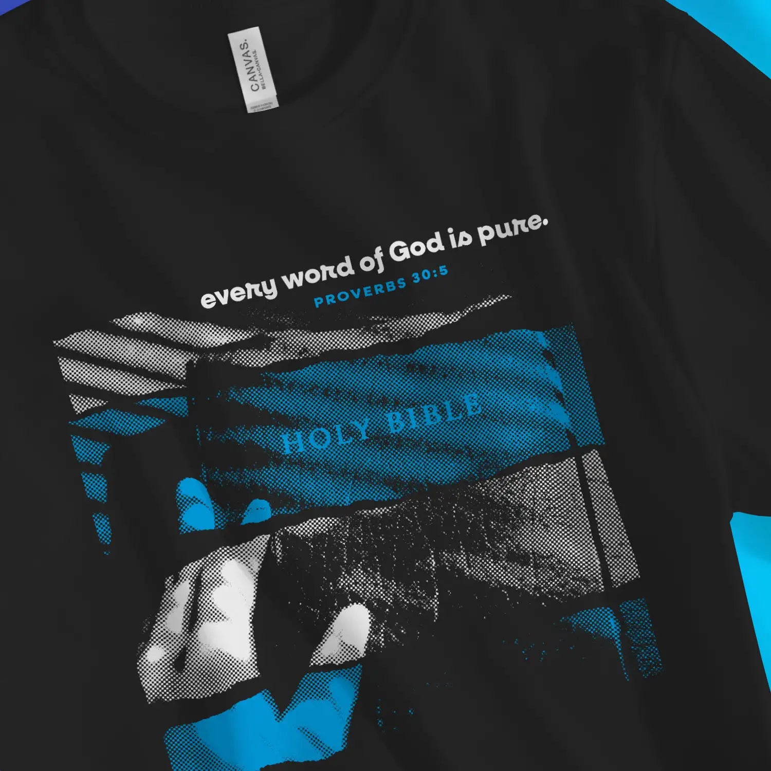 Every Word Of God Is Pure | Premium Unisex Christian T-Shirt, laid flat, designed by 3rd Day Christian Clothing UK