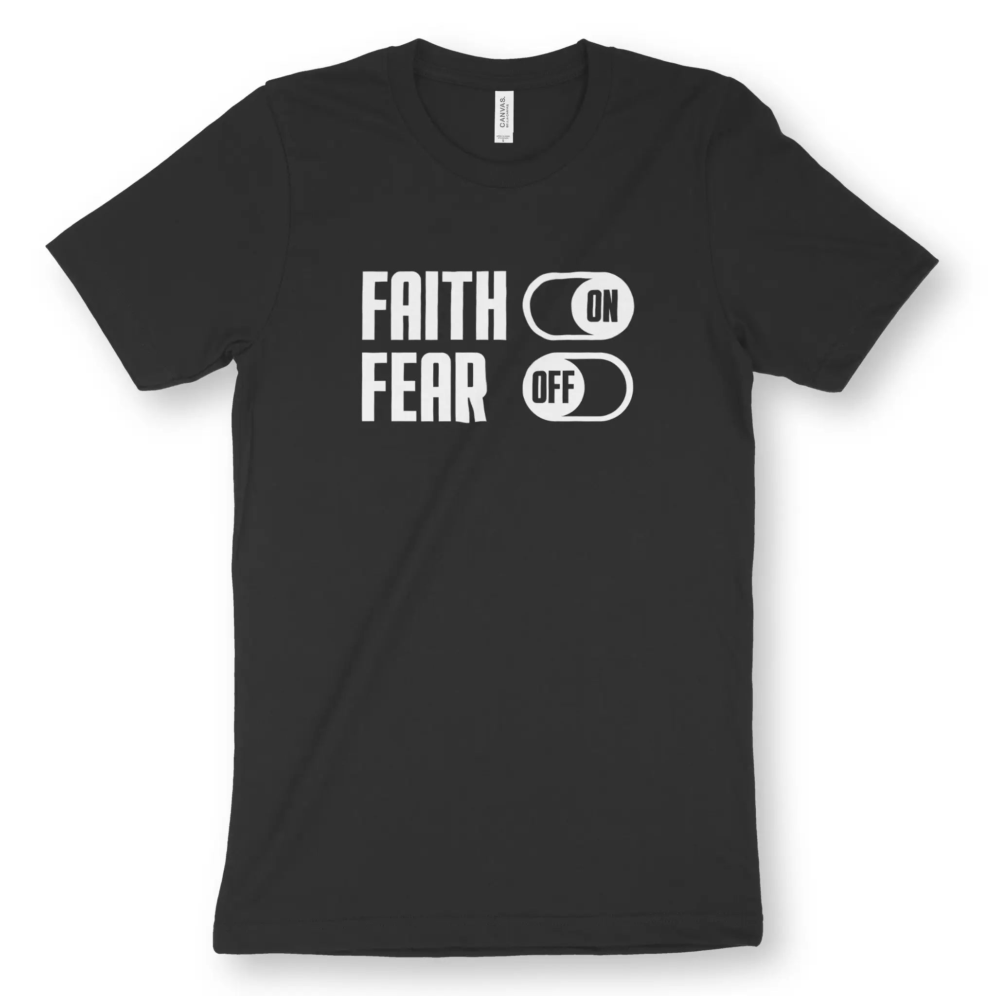 FAITH ON / FEAR OFF – Unisex Christian T-Shirt designed by 3rd Day Christian Clothing.