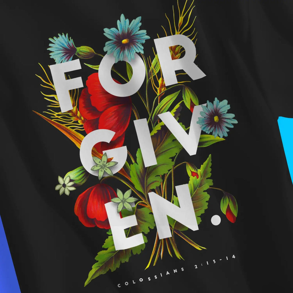 FORGIVEN (Flowers) – Unisex Christian T-Shirt designed by 3rd Day Christian Clothing.