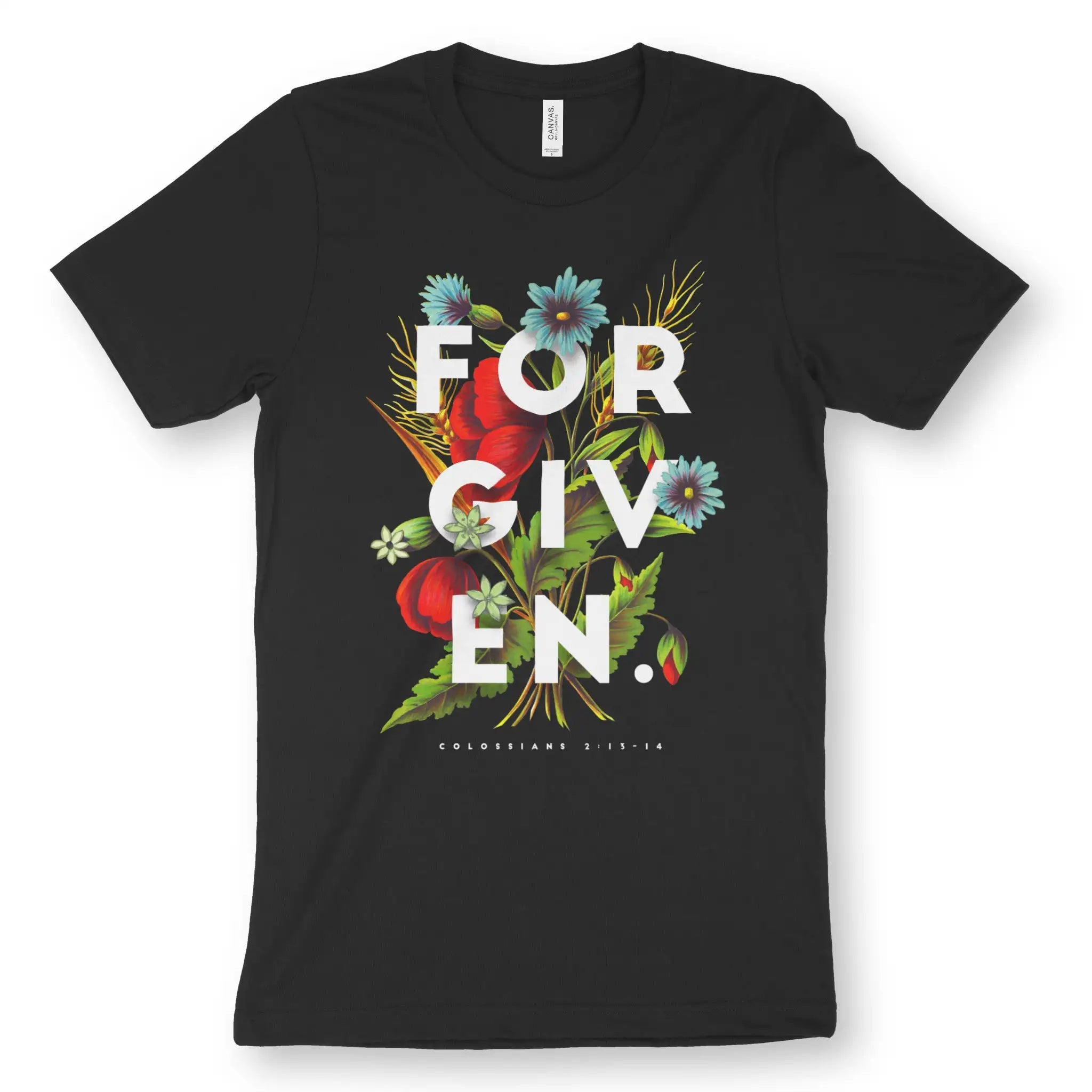 FORGIVEN (Flowers) – Unisex Christian T-Shirt designed by 3rd Day Christian Clothing.