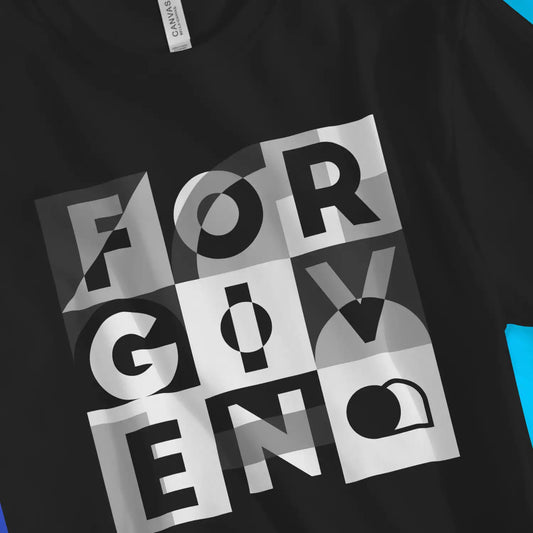 FORGIVEN 4.0 | Premium Unisex Christian T-Shirt, laid flat, designed by 3rd Day Christian Clothing UK