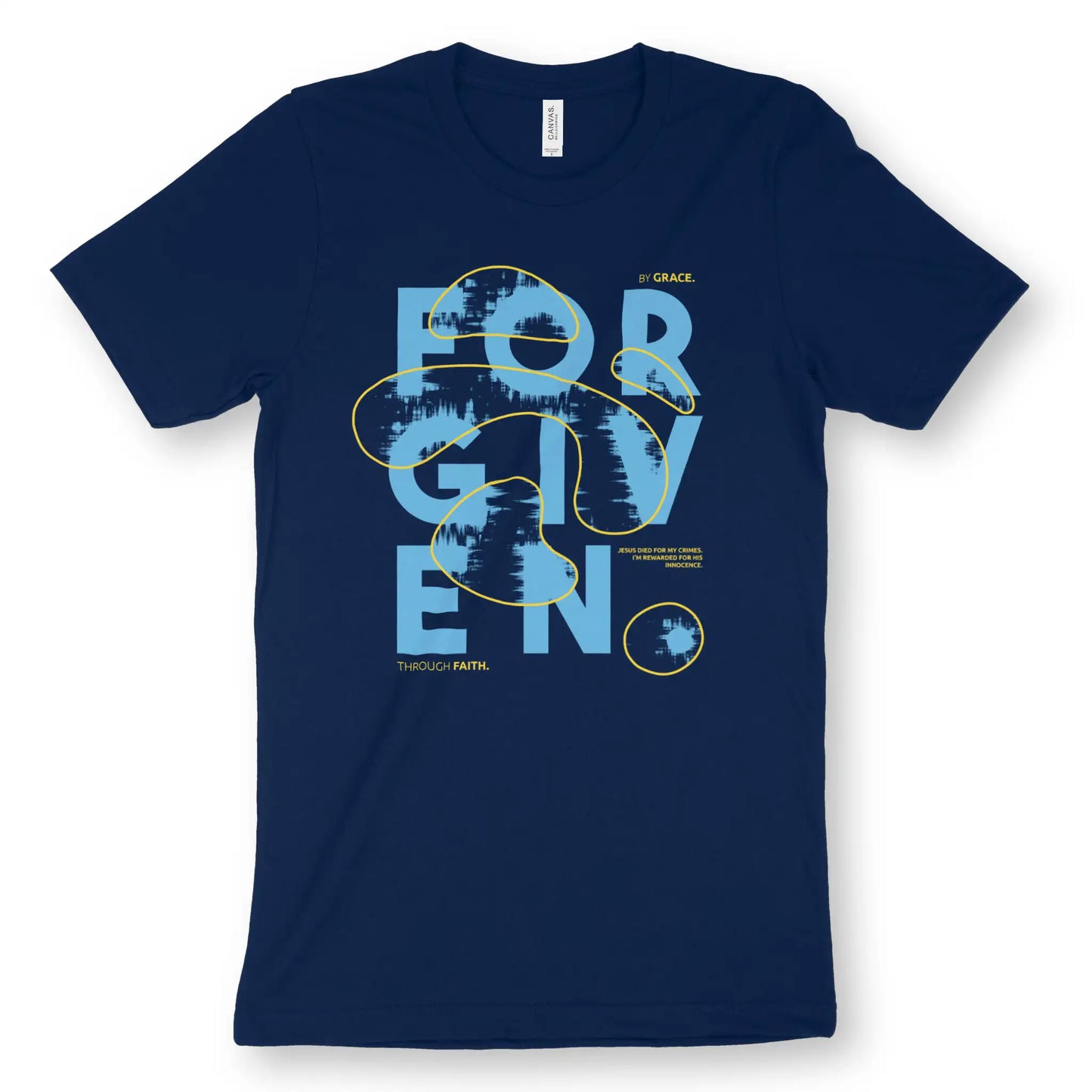 FORGIVEN (Abstract Art) 2.0 | Premium Unisex Christian T-Shirt, laid flat, designed by 3rd Day Christian Clothing UK