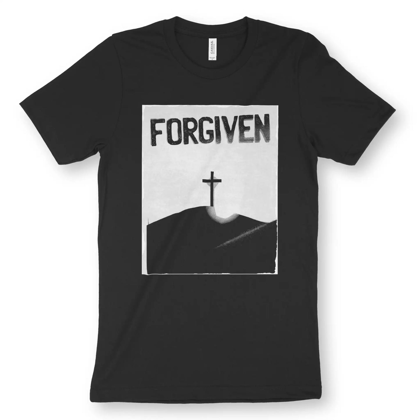 FORGIVEN (Cross) 2.0 | Premium Unisex Christian T-Shirt, laid flat, designed by 3rd Day Christian Clothing UK