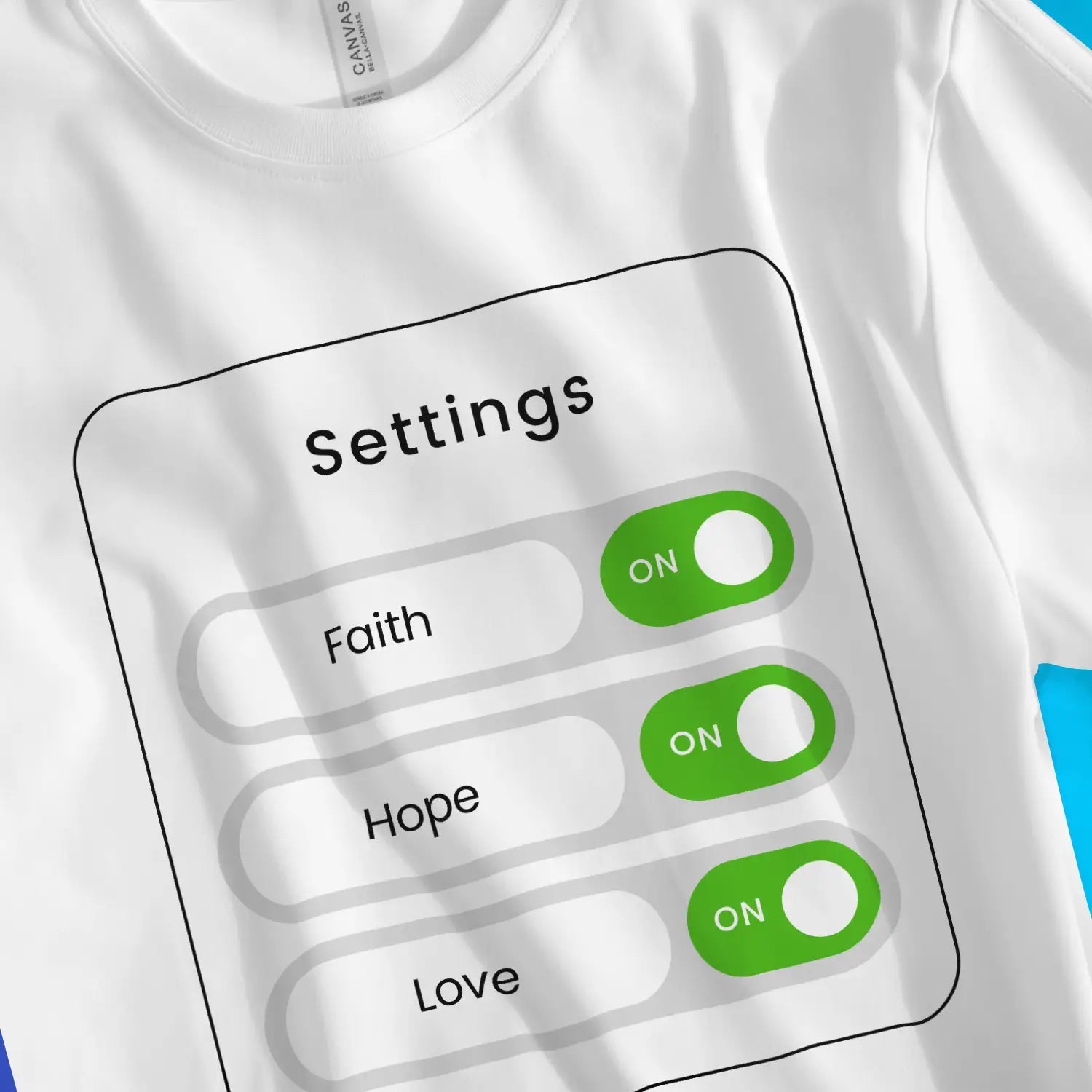 Faith Hope Love (Settings) – Unisex Christian T-Shirt designed by 3rd Day Christian Clothing.