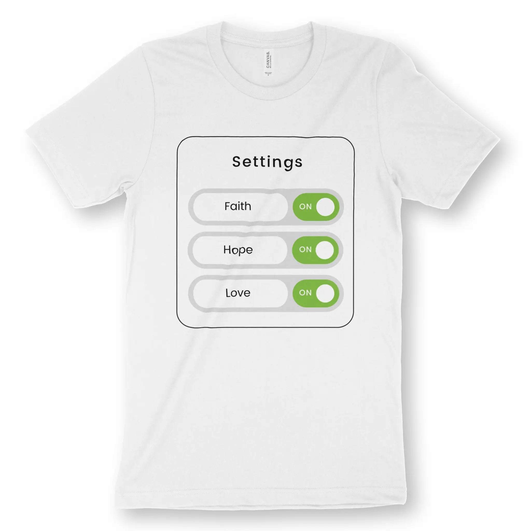 Faith Hope Love (Settings) – Unisex Christian T-Shirt designed by 3rd Day Christian Clothing.