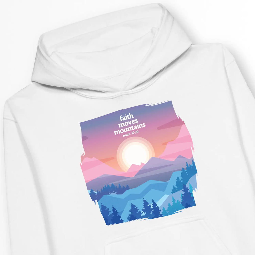 Faith Moves Mountains (Matt. 17:20) – Kids' Christian Hoodie designed by 3rd Day Christian Clothing.