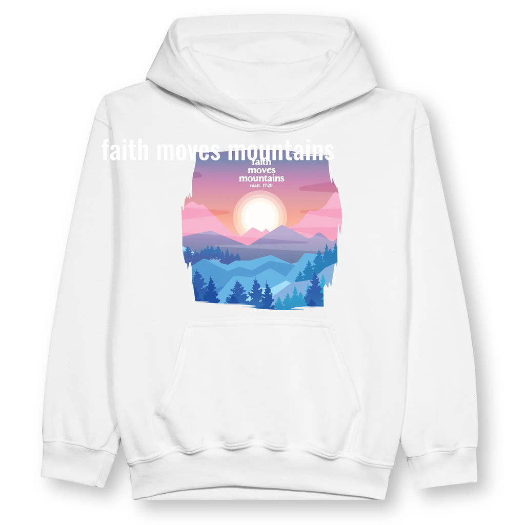 Faith Moves Mountains (Matt. 17:20) – Kids' Christian Hoodie designed by 3rd Day Christian Clothing.