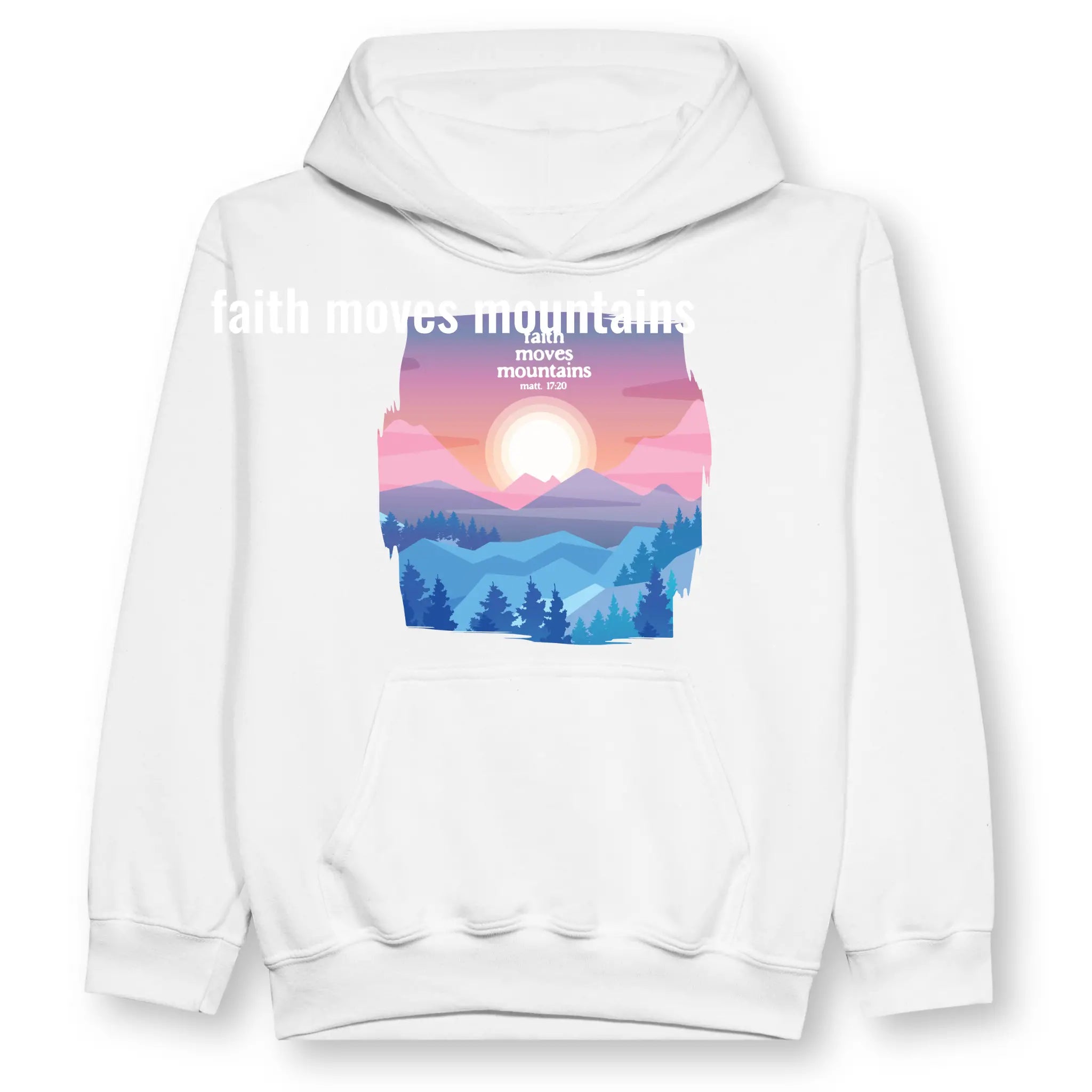 Faith Moves Mountains (Matt. 17:20) – Kids' Christian Hoodie designed by 3rd Day Christian Clothing.