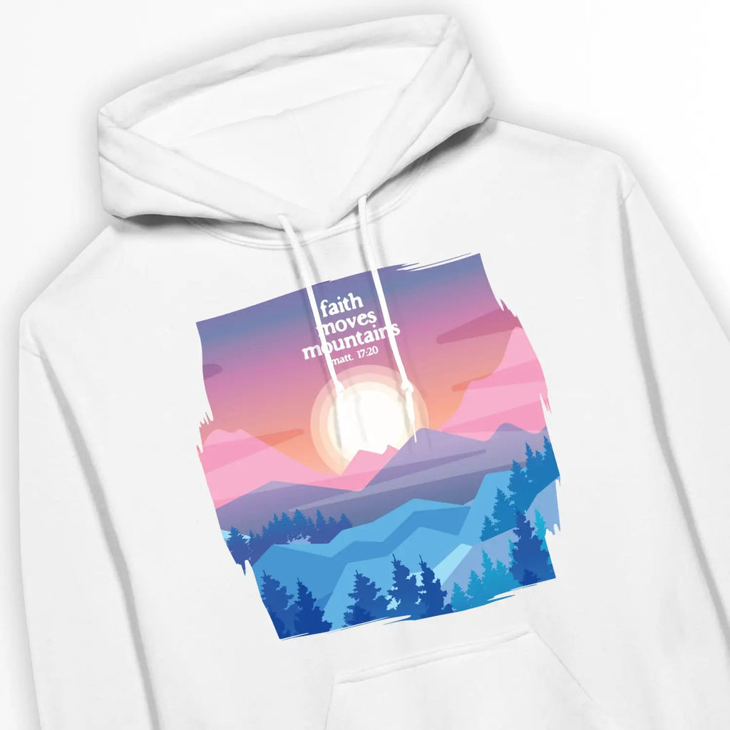 Faith Moves Mountains (Matt. 17:20) – Unisex Christian Hoodie designed by 3rd Day Christian Clothing.