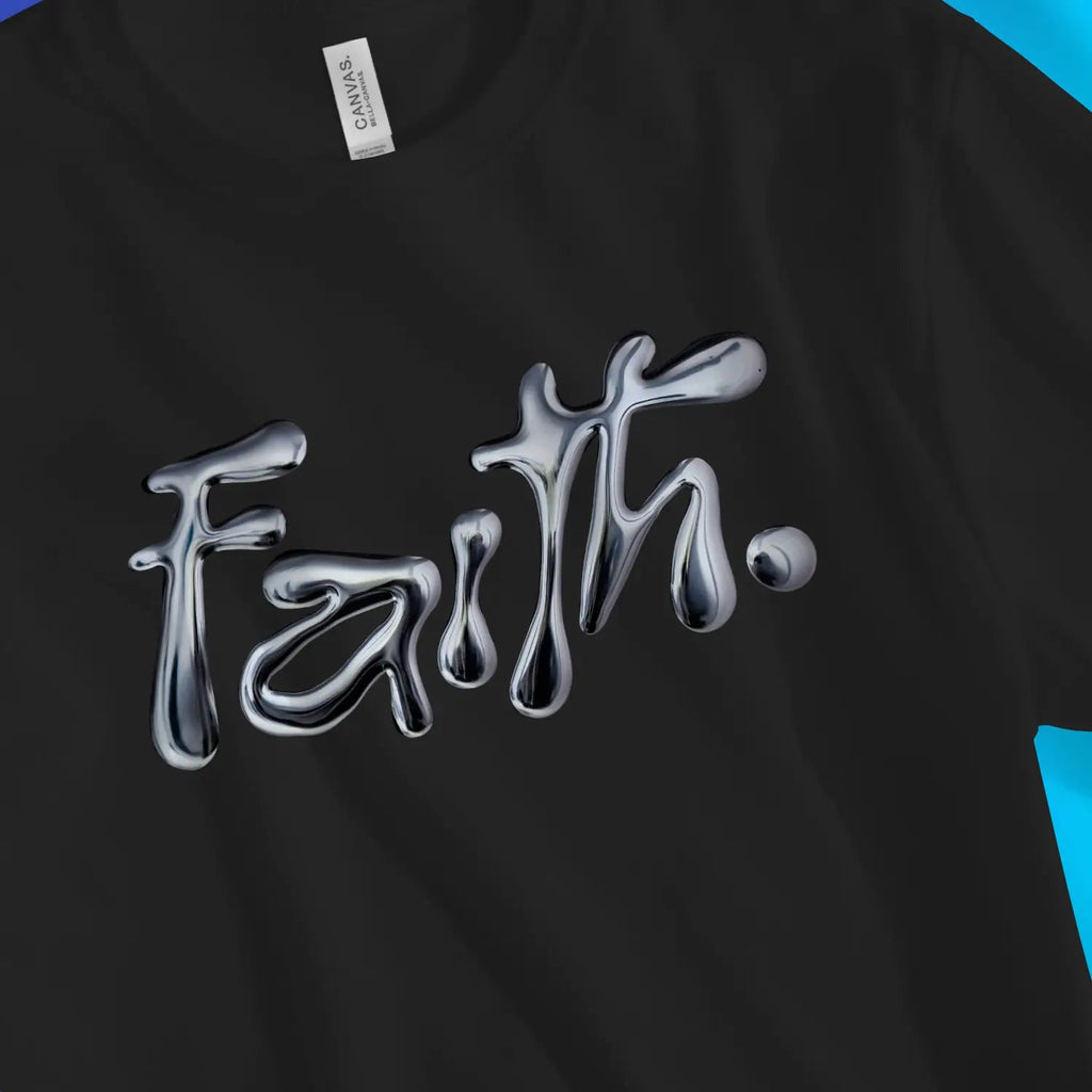 Faith. (Chrome Effect) – Unisex Christian T-Shirt designed by 3rd Day Christian Clothing.