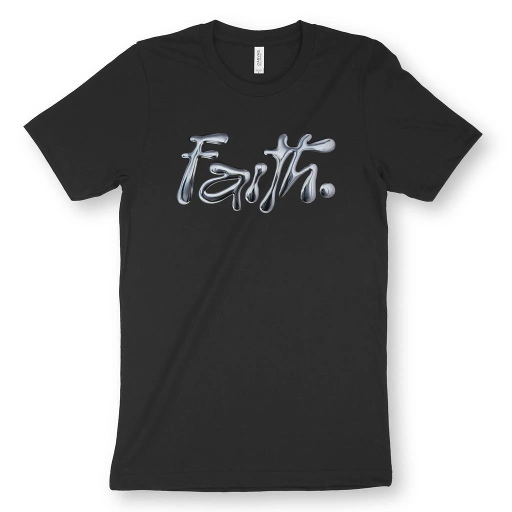 Faith. (Chrome Effect) – Unisex Christian T-Shirt designed by 3rd Day Christian Clothing.