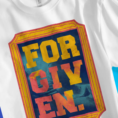 Forgiven (Empty Tomb) | Premium Unisex Christian T-Shirt, laid flat, designed by 3rd Day Christian Clothing UK