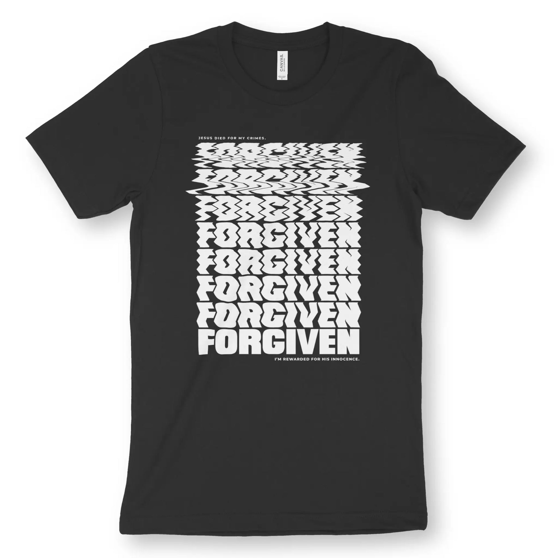 Forgiven (Warped) 2.0 | Premium Unisex Christian T-Shirt, laid flat, designed by 3rd Day Christian Clothing UK