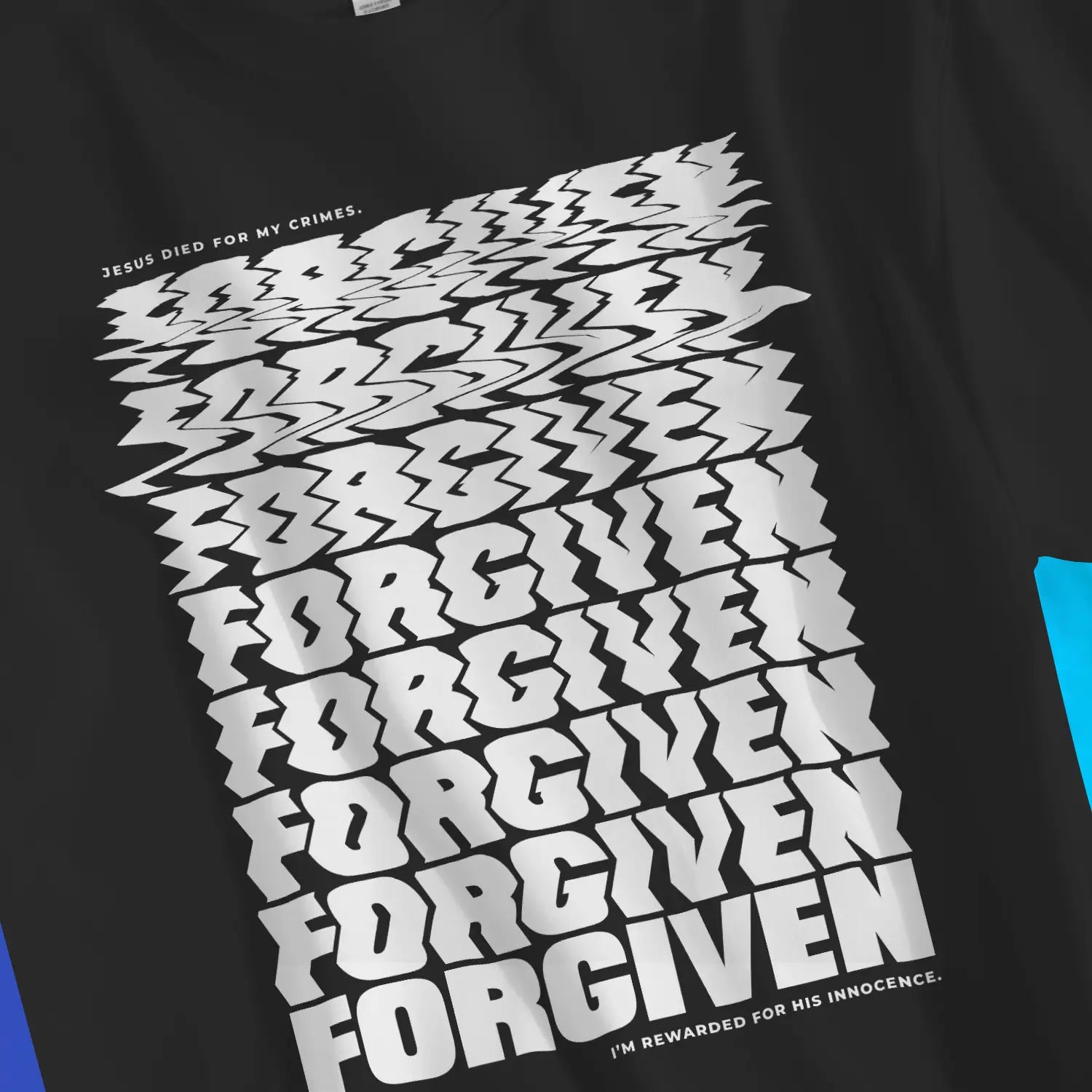 Forgiven (Warped) 2.0 | Premium Unisex Christian T-Shirt, laid flat, designed by 3rd Day Christian Clothing UK