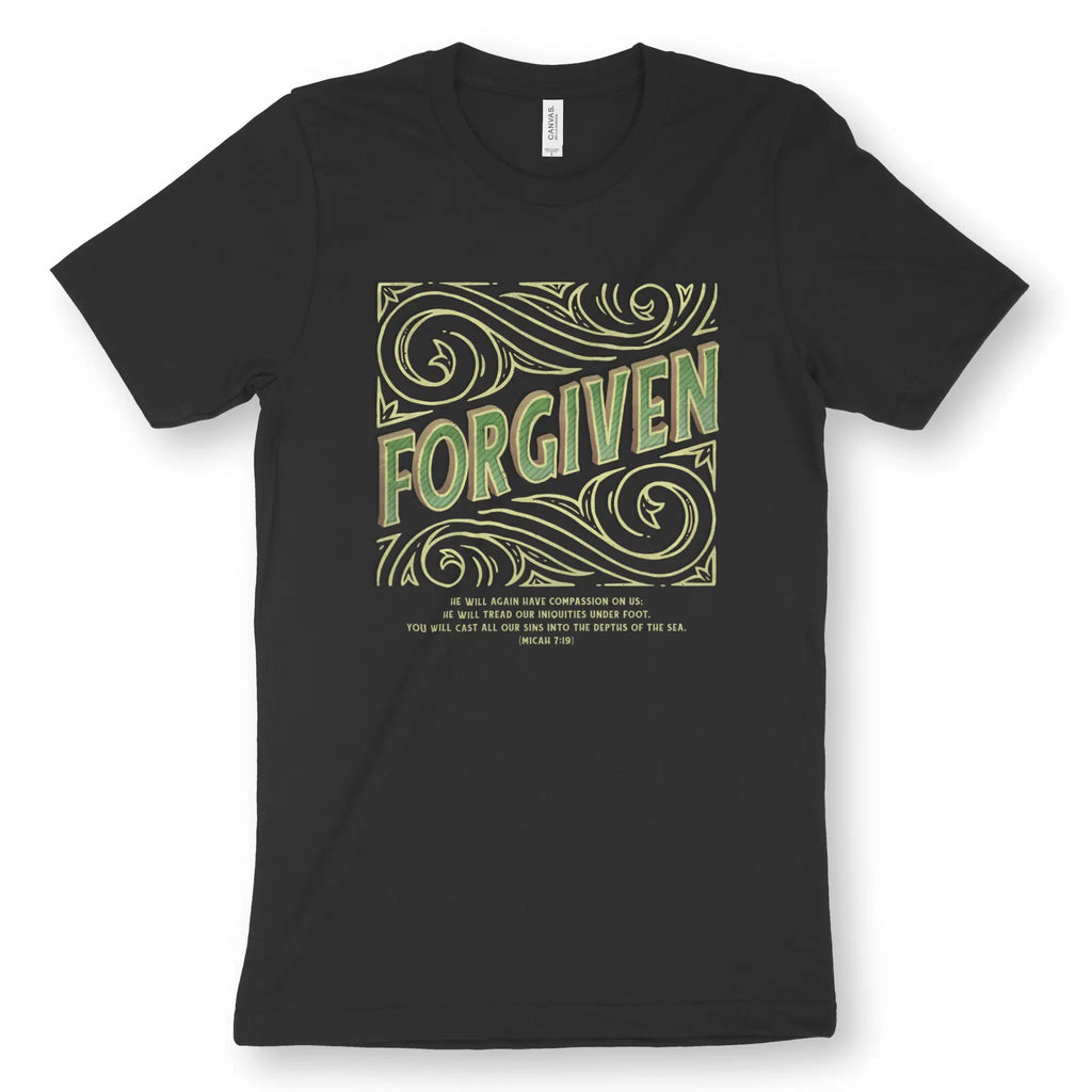 Forgiven (Micah 7:19) – Unisex Christian T-Shirt designed by 3rd Day Christian Clothing.