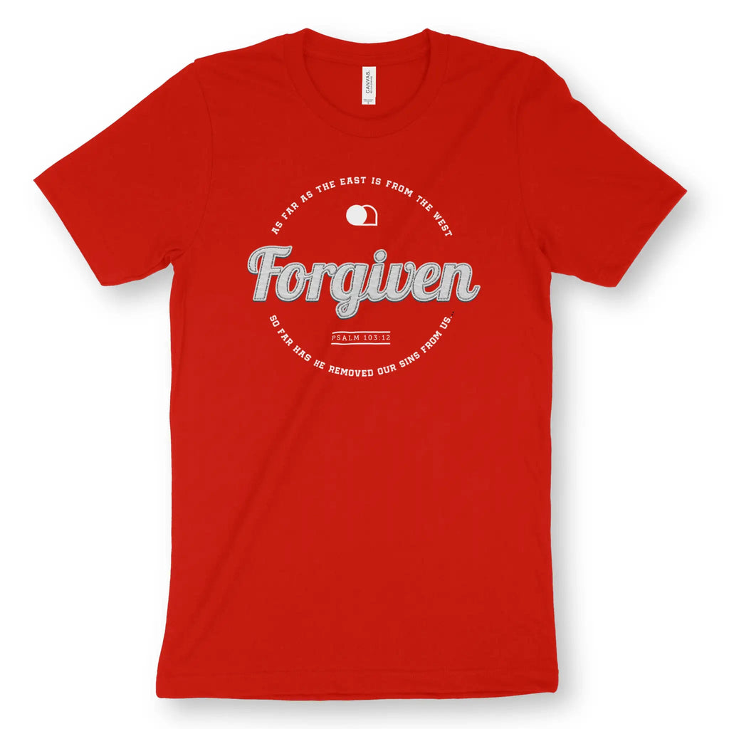 Forgiven (Psalm 103:12) – Unisex Christian T-Shirt designed by 3rd Day Christian Clothing.